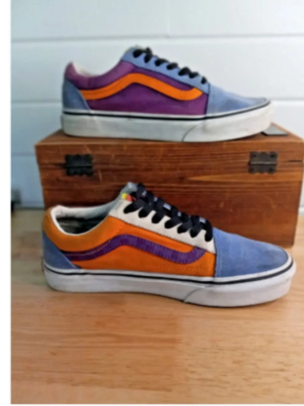 Vans Old Skool Blue Purple Orange Suede Canvas Skate Shoes Men's 5.5 Women's 7